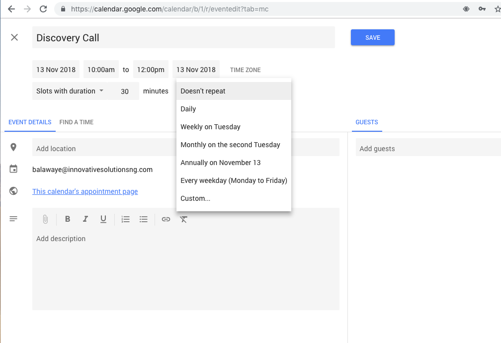 On how to use google calendar appointment slots