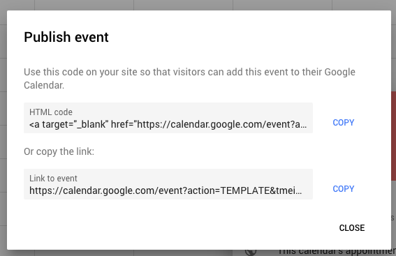 Google Calendar Publish Event